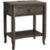 Leick Home 9080-WT Cade Wood Side Table with Drawer and USB-C Fast Charging Station AC/USB Charger Port Integrated, White(Smoke Gray)