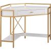 Leick Home 9230-WTGL Claudette Mixed Metal and Wood Corner Computer Office Writing Desk with Drop Front Keyboard Drawer, White/Satin Gold