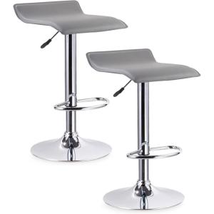Leick Home 10042GR Adjustable Swivel Stool with Chrome Base, Set of 2, Gray