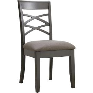 Leick Home 10184-GSMH Wood Double Cross Back Dining Chair, Set of 2, Graystone with Moss Heather Seat