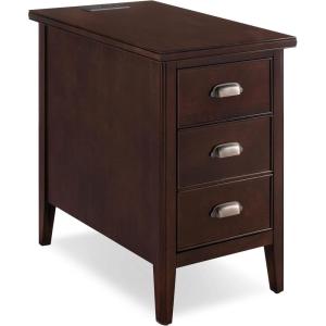 Leick Home 10508 Laurent Cabinet End Table with Top Drawer, Door and 2-plug AC/USB Outlet, Chocolate Cherry