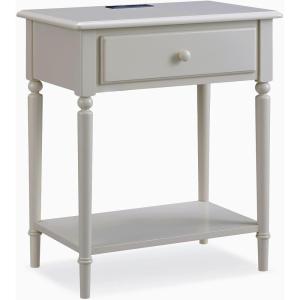 Leick Home 214445 Coastal Nightstand One Drawer Side Table with USB-C Fast Charging Station AC/USB Charger and Shelf, 2-Pack, Swan Black(Greige)