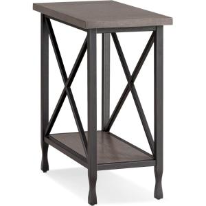 Leick Home 23400 Chisel & Forge Writing Computer Desk with Drop Front Keyboard Drawer, Smoke Gray and Matte Black(Narrow End Table)