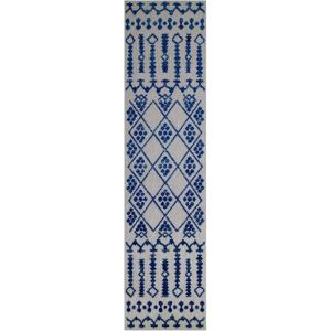 Leick Home 594929 Cusp Runner Gray with Blue Moroccan Pattern Indoor Outdoor Area Rug Runner 2’x8′