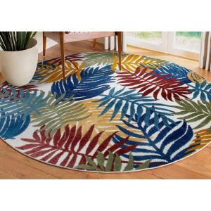 Leick Home 595207 Talipot Palm Indoor Outdoor Area Rug Round 5’3″