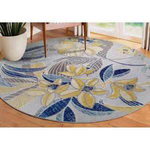 Leick Home 595272 Song Floral Indoor Outdoor Area Rug Round 5’3″