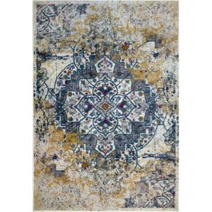 Leick Home 596460 Vienne Vintage Faded Turkish Medallion Ivory and Navy Living Room Bedroom Area Rug Rectangle 5’3″ x 7’7″