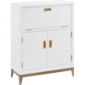 Leick Home 70005 Mixed Metal and Wood Drop Down Hideaway Top Desk, White/Gold
