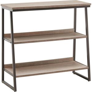 Leick Home 70007-ROBLK Mixed Metal and Wood Stepped Tier Bookshelf, Roughsawn Oak/Gunmetal Gray