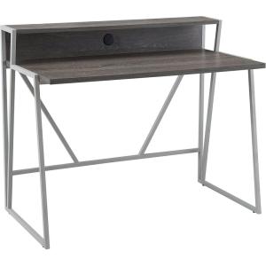 Leick Home 70010-ROGM Fletcher 44″ L x 23.75″ W/D Ready-to-Assemble Contemporary Single-Shelf Cable Management Writing Desk for Home Office, Craft Room, Gaming, Roughsawn Oak/Gunmetal(Grey)
