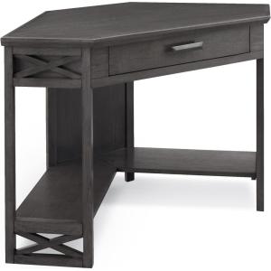 Leick Home 83430 Corner Computer/Writing Desk with Center Keyboard Drawer and Shelf, Black Oak(Smoke Gray)