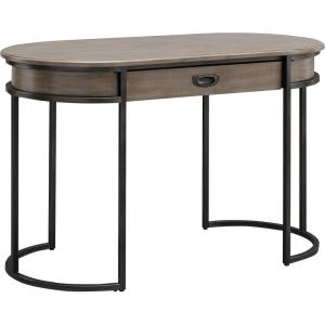 Leick Home 84405 Oval Metal Leg Desk/Vanity with Drop Front Keyboard Drawer, Smoke Gray and Gunmetal(Smoke Gray-wash/Gunmetal Gray)