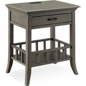 Leick Home 9070-GR One Drawer Nightstand Side Table Lower Basket Shelf Traditional USB-C Fast Charging A/C USB Charging Port Integrated Durable Solid Wood Living Room Bedroom Office Smoke Gray Wash