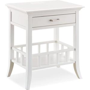 Leick Home 9070-WT Assembled Basket Shelf One Drawer Nightstand Side Table with Top AC/USB Outlet, White