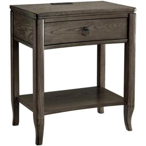 Leick Home 9080-WT Cade Wood Side Table with Drawer and USB-C Fast Charging Station AC/USB Charger Port Integrated, White(Smoke Gray)