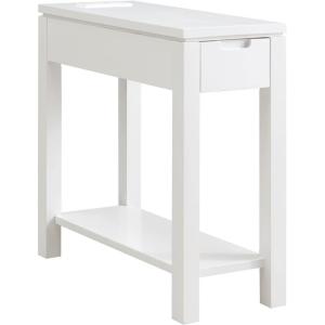 Leick Home 9080-WT Cade Wood Side Table with Drawer and USB-C Fast Charging Station AC/USB Charger Port Integrated, White(White)