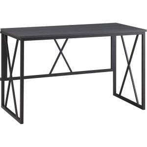 Leick Home Collapsible X Writing Computer Desk Space Saving for Bedroom, Home Office, Small Spaces, Fully Assembled in Gray Herringbone/Matte Black, 70002-BLKNK
